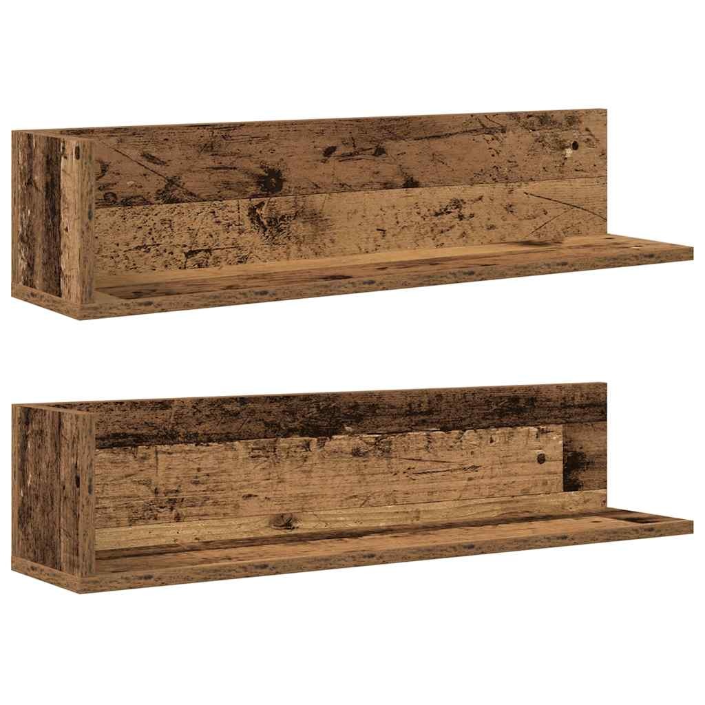 VidaXL Wandschappen 2 st 75x16,5x16,5 cm bewerkt hout oud houtkleurig