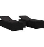 VidaXL Tuin zonligstoelen 3 pcs Zwart 40 x 40 x 40 cm Poly riet