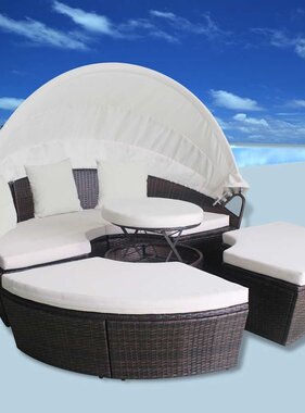 VidaXL Tuin Bedden met kussen 4 pcs Bruin Poly riet