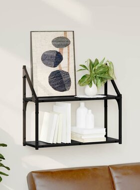 VidaXL Wandplank met plank Zwart eiken 60 x 21 x 51 cm Bewerkt hout