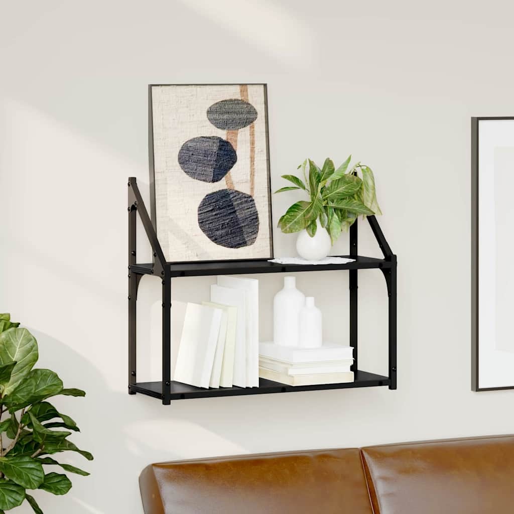 VidaXL Wandplank met plank Zwart eiken 60 x 21 x 51 cm Bewerkt hout