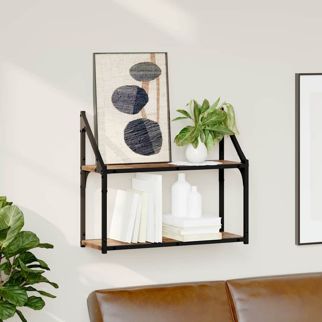 VidaXL Wandplank met plank Oud hout 60 x 21 x 51 cm Bewerkt hout