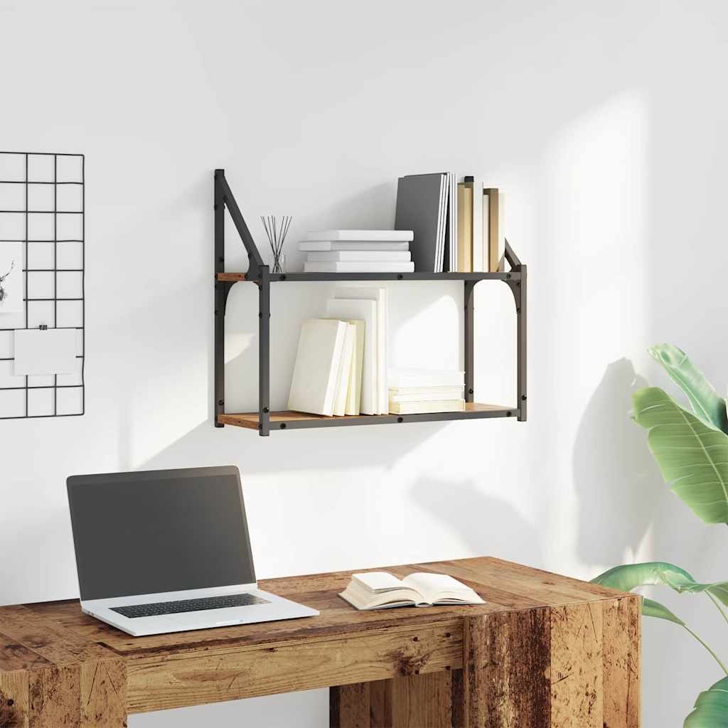 VidaXL Wandplank met plank Oud hout 60 x 21 x 51 cm Bewerkt hout