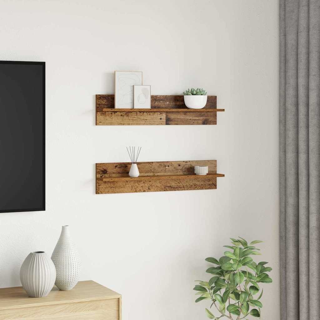 VidaXL Wandplanken 2 pcs Oud hout 80 x 11,5 x 18 cm Bewerkt hout
