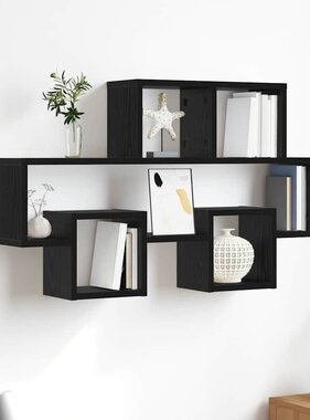 VidaXL Wandplank met plank Zwart eiken 82 x 15 x 51 cm Bewerkt hout