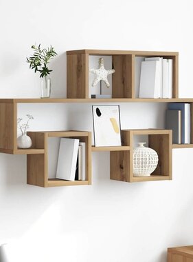 VidaXL Wandplank artisanaal eikenkleurig 82 x 15 x 51 cm Bewerkt hout