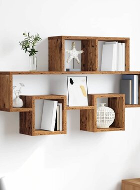 VidaXL Wandplank met plank Oud hout 82 x 15 x 51 cm Bewerkt hout