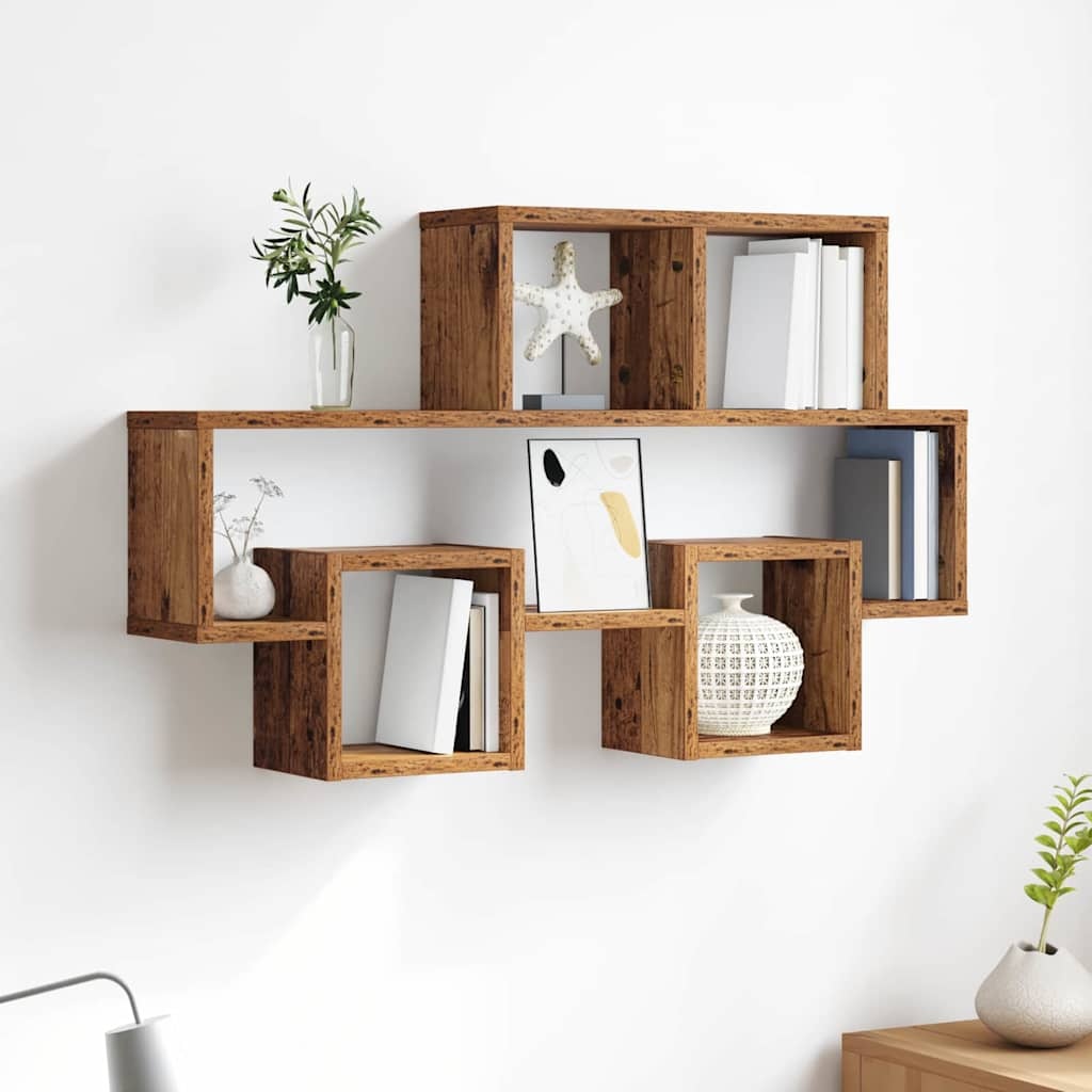 VidaXL Wandplank met plank Oud hout 82 x 15 x 51 cm Bewerkt hout