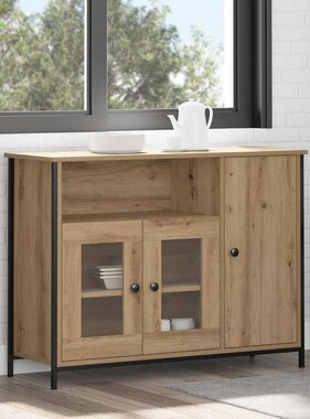 VidaXL Dressoir artisanaal eikenkleurig 100 x 35 x 75 cm Bewerkt hout