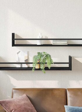 VidaXL Wandplank 2 pcs Zwart eiken 80 x 16 x 14 cm Bewerkt hout