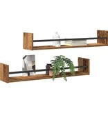 VidaXL Wandplank met plank 2 pcs Oud hout 80 x 16 x 14 cm Bewerkt hout