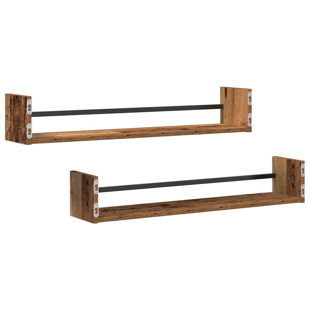 VidaXL Wandplank met plank 2 pcs Oud hout 80 x 16 x 14 cm Bewerkt hout