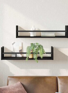 VidaXL Wandplank 2 pcs Zwart eiken 60 x 16 x 14 cm Bewerkt hout