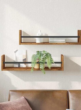 VidaXL Wandplank met plank 2 pcs Oud hout 60 x 16 x 14 cm Bewerkt hout