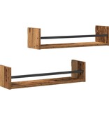 VidaXL Wandplank met plank 2 pcs Oud hout 60 x 16 x 14 cm Bewerkt hout