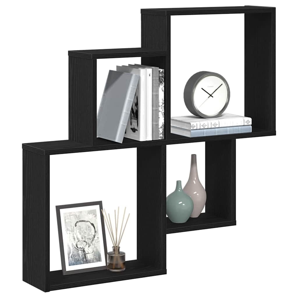 VidaXL Wand Cube Plank Zwart eiken 80 x 15 x 78.5 cm Bewerkt hout