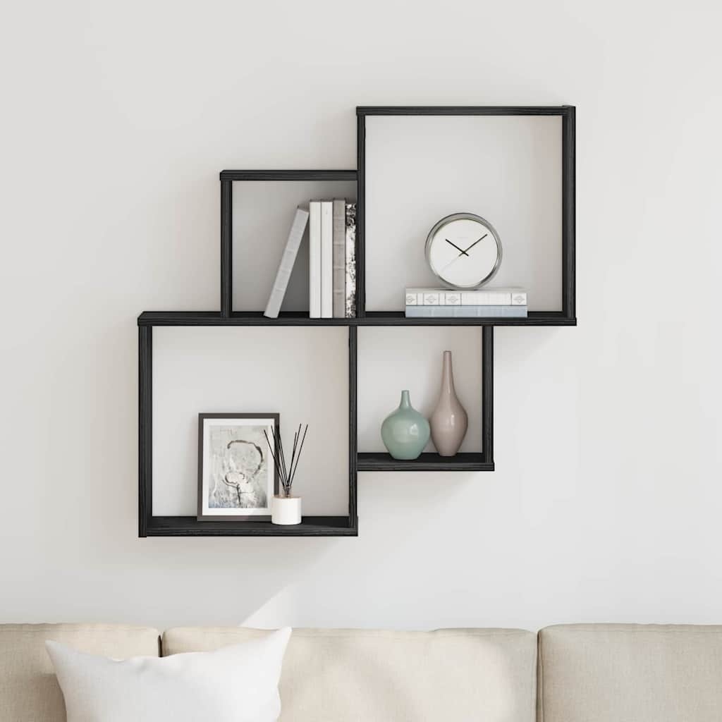 VidaXL Wand Cube Plank Zwart eiken 80 x 15 x 78.5 cm Bewerkt hout