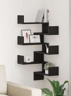 VidaXL Wandhoekplank 2 pcs Zwart eiken 40 x 40 x 49,5 cm Bewerkt hout