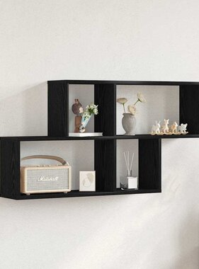 VidaXL Wandplank met plank Zwart eiken 76 x 15 x 53 cm Bewerkt hout