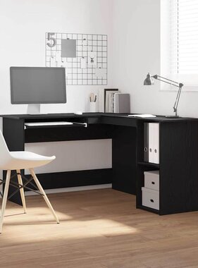 VidaXL Hoekbureau Zwart eiken 120 x 140 x 75 cm Bewerkt hout