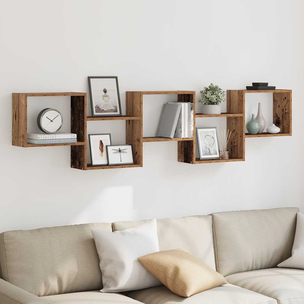 VidaXL Wandschap kubus 5 vakken bewerkt hout oud houtkleurig