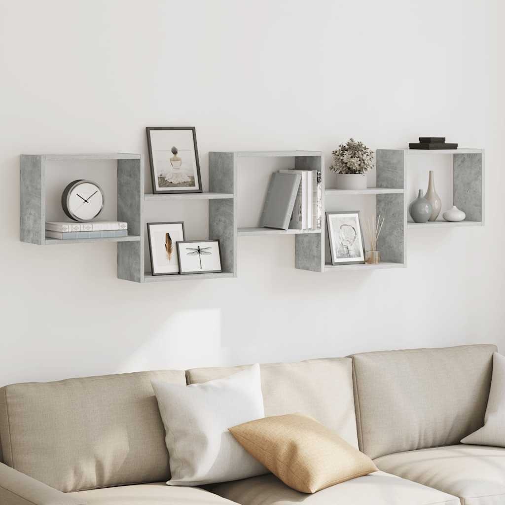 VidaXL Wandschap kubus 5 vakken bewerkt hout betongrijs