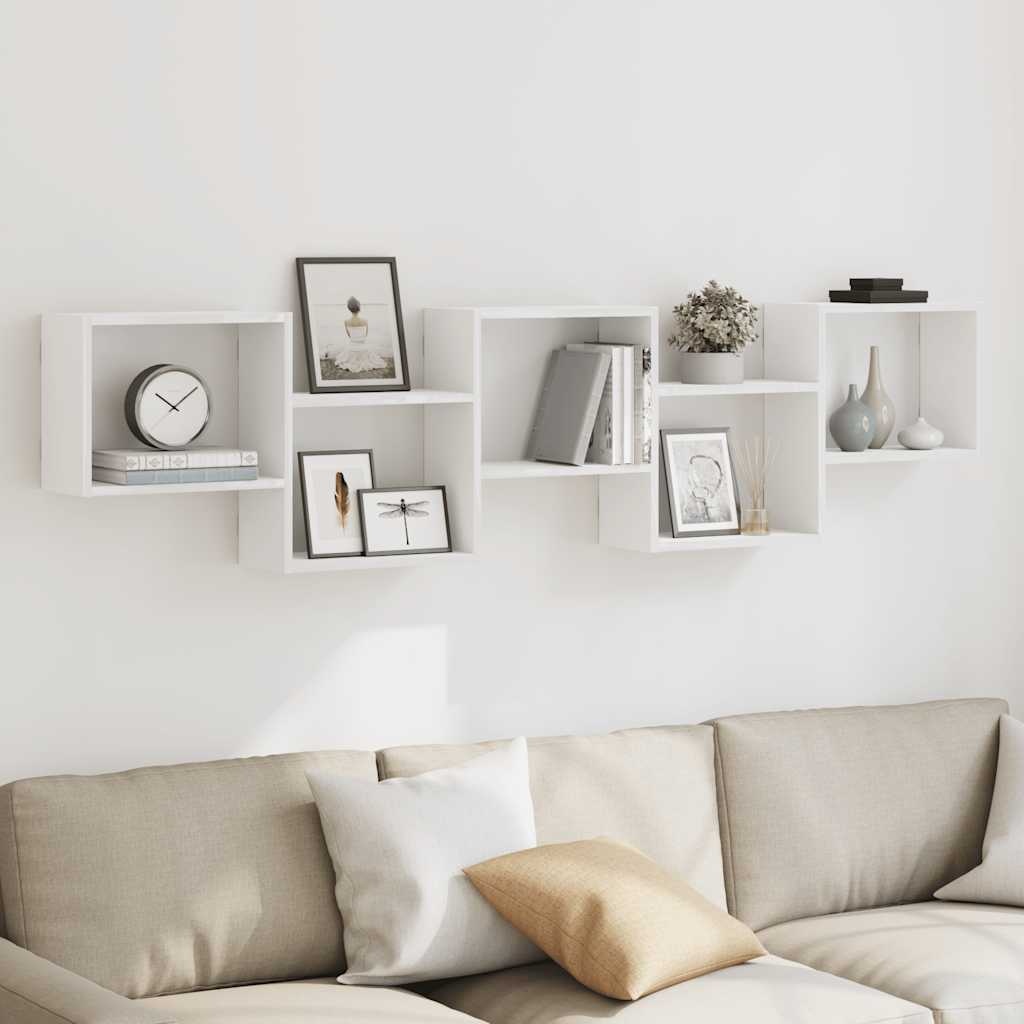 VidaXL Wandschap kubus 5 vakken bewerkt hout wit