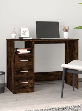 VidaXL Bureau met lades 102x50x76 cm bewerkt hout gerookt eikenkleurig