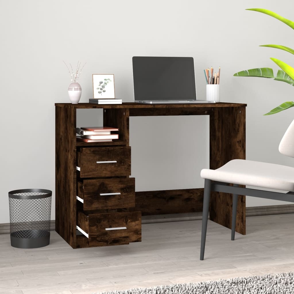 VidaXL Bureau met lades 102x50x76 cm bewerkt hout gerookt eikenkleurig