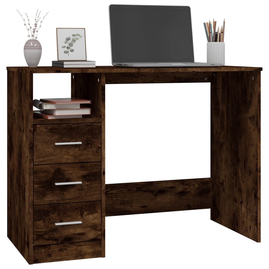 VidaXL Bureau met lades 102x50x76 cm bewerkt hout gerookt eikenkleurig