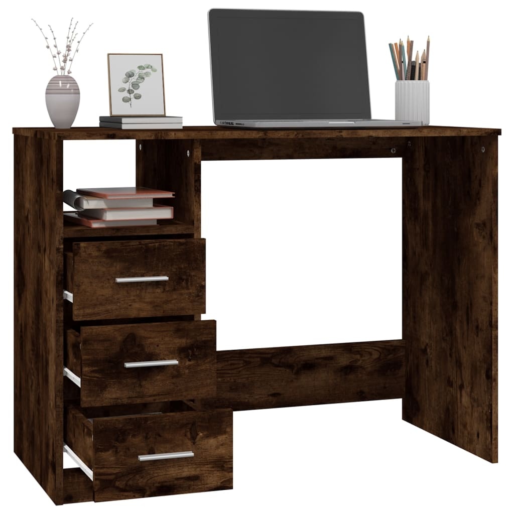 VidaXL Bureau met lades 102x50x76 cm bewerkt hout gerookt eikenkleurig