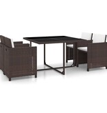 VidaXL 5-delige Tuinset met kussens poly rattan bruin