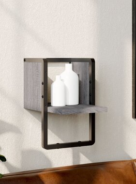 VidaXL Wandschap met stang 20x25x30 cm grijs sonoma eikenkleurig