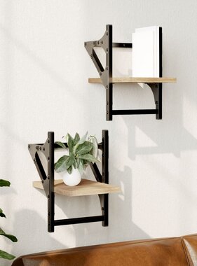 VidaXL Wandschappen met stangen 2 st 20x25x30 cm sonoma eikenkleurig