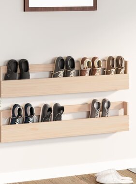 VidaXL Wandschoenenrekken 2 st 110x9x23 cm massief grenenhout