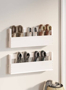 VidaXL Schoenenrekken 2 st 59x9x23 cm massief grenenhout wit