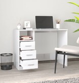 VidaXL Bureau met lades 102x50x76 cm bewerkt hout hoogglans wit