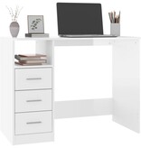 VidaXL Bureau met lades 102x50x76 cm bewerkt hout hoogglans wit