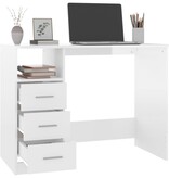 VidaXL Bureau met lades 102x50x76 cm bewerkt hout hoogglans wit
