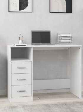 VidaXL Bureau met lades 102x50x76 cm bewerkt hout wit
