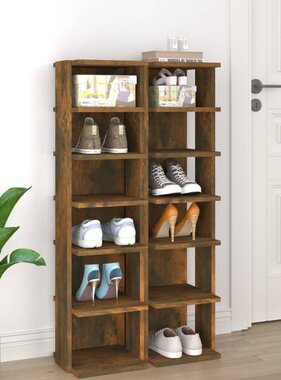 VidaXL Schoenenrekken 2 st 27,5x27x102 cm bewerkt hout gerookt eiken