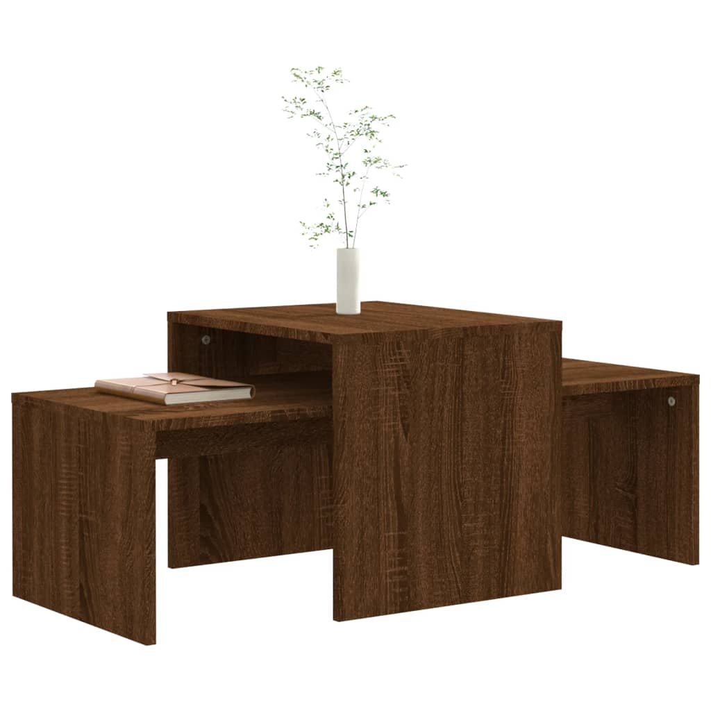VidaXL Salontafelset 100x48x40 cm bewerkt hout bruin eikenkleur