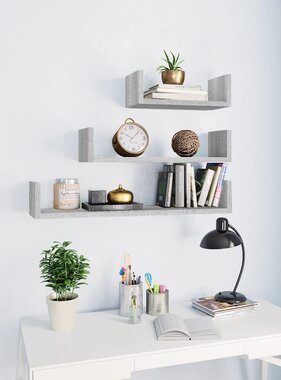 VidaXL Wandschappen 3 st bewerkt hout grijs sonoma eikenkleurig