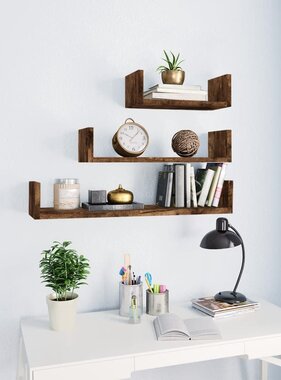 VidaXL Wandschappen 3 st bewerkt hout gerookt eikenkleurig