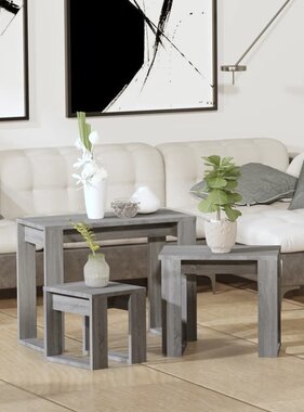 VidaXL 3-delige Tafeltjesset bewerkt hout grijs sonoma eikenkleurig