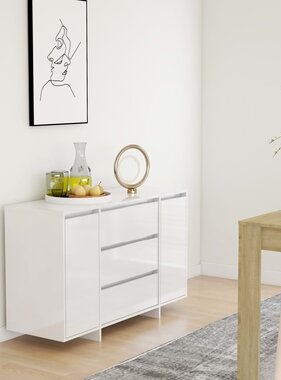 VidaXL Dressoir met 3 lades 120x41x75 cm bewerkt hout hoogglans wit