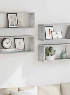VidaXL Wandschappen kubus 4 st 60x15x23 cm bewerkt hout betongrijs