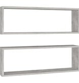 VidaXL Wandschappen kubus 2 st 80x15x26,5 cm spaanplaat betongrijs