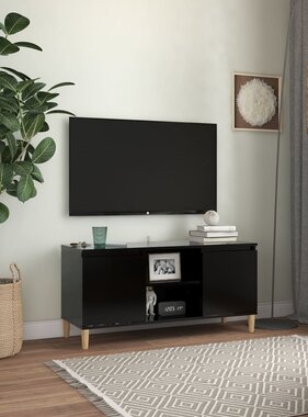VidaXL Tv-meubel met massief houten poten 103,5x35x50 cm zwart