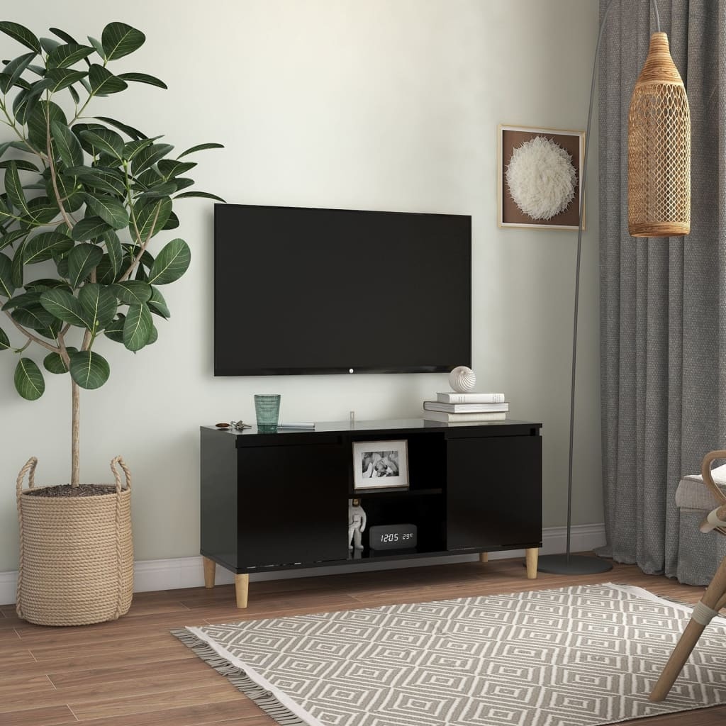 VidaXL Tv-meubel met massief houten poten 103,5x35x50 cm zwart
